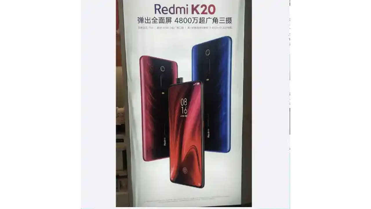 Redmi K20 poster leak shows pop-up selfie camera, Glacier Blue gradient colour