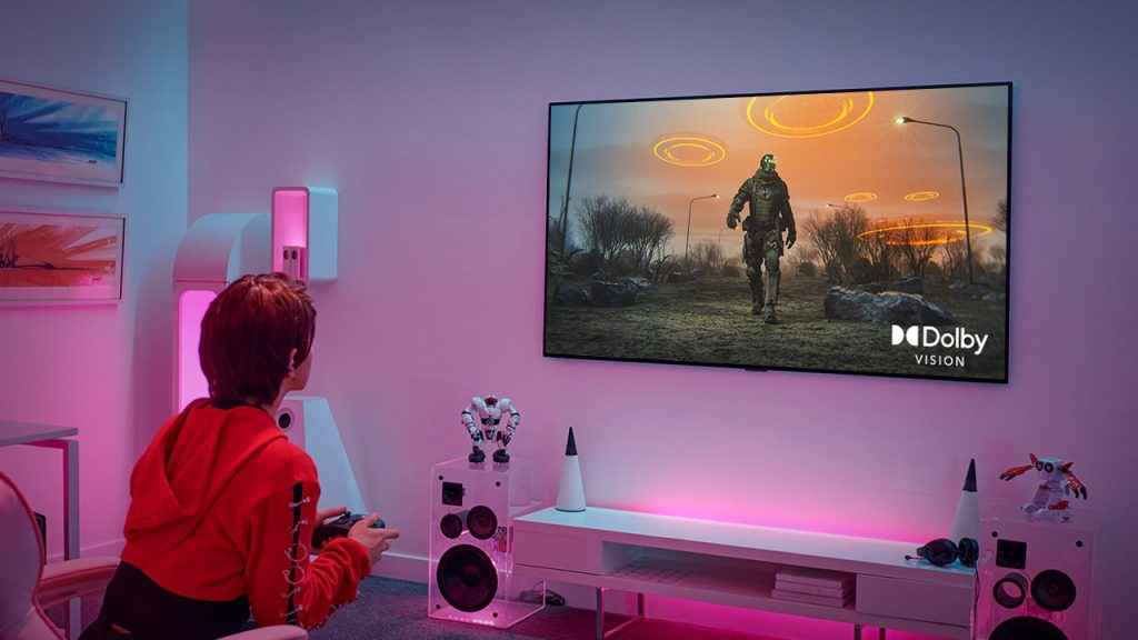 Image of a girl gaming on Dolby Vision TV