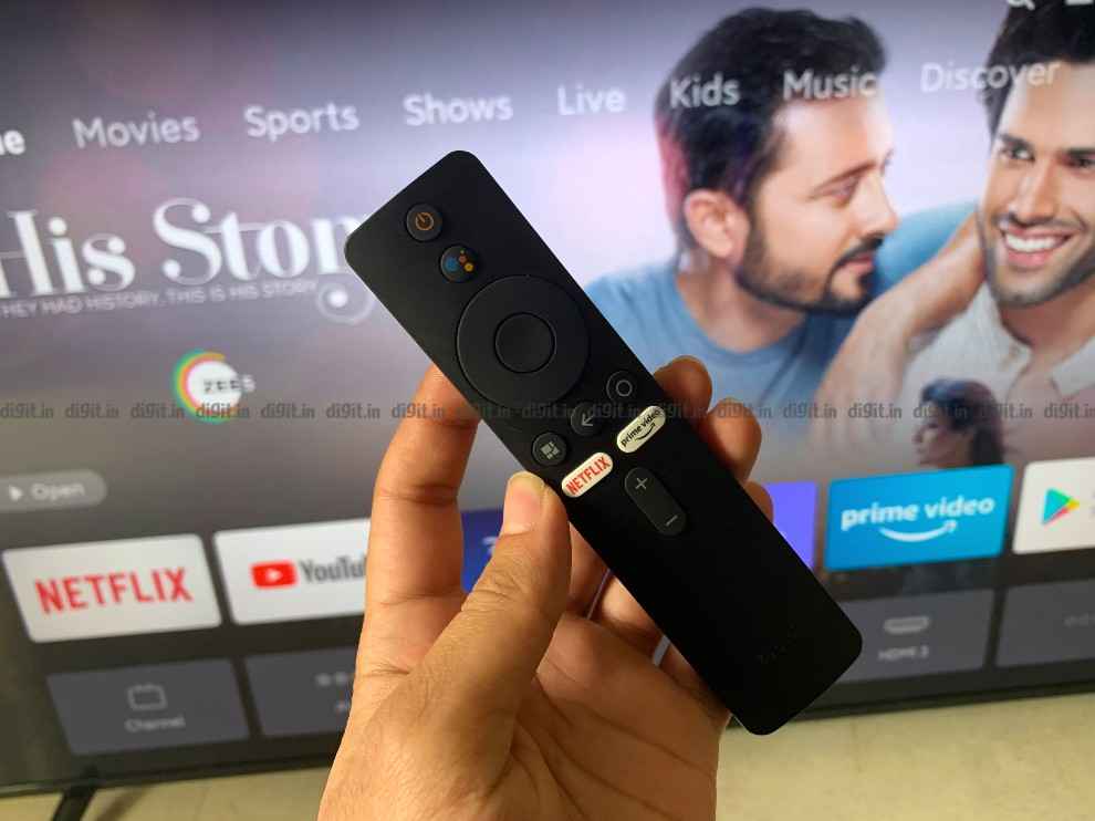 The Redmi Smart TV X65 comes with a compact remote control.