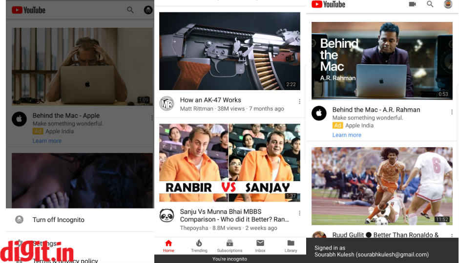 Google rolls out Incognito Mode on YouTube app for Android