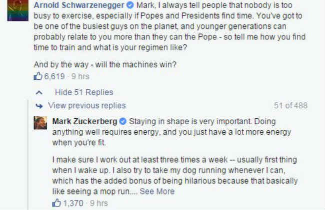 Arnold Schwarznegger questions Mark Zuckerberg