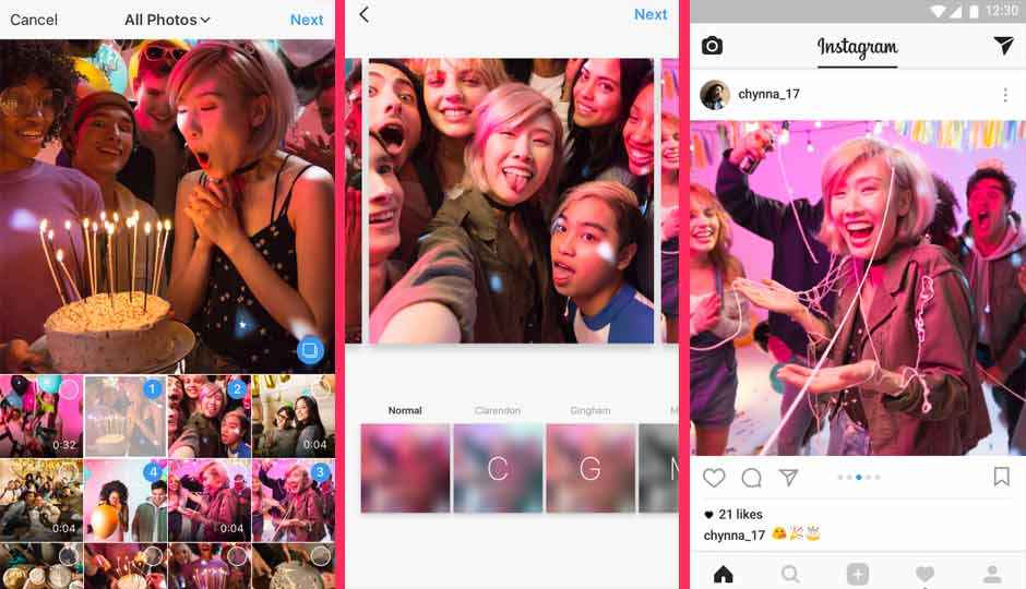 Instagram posts can now have multiple images and videos with carousel-like feature