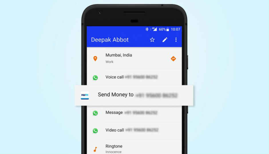 Paytm will now let Android users send money to contacts directly from their Phonebook