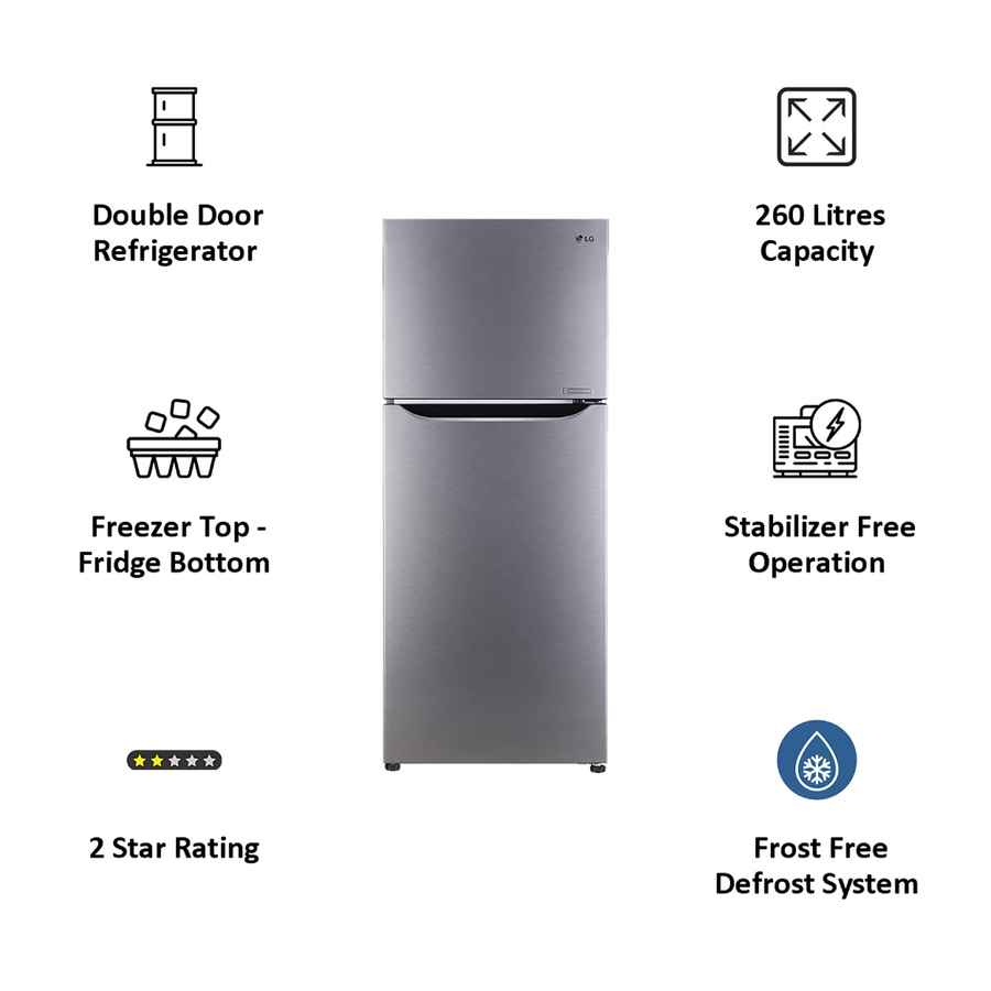 LG 260 Litres 2 Star Frost Free Inverter Double Door Refrigerator (GL-N292DDSY)
