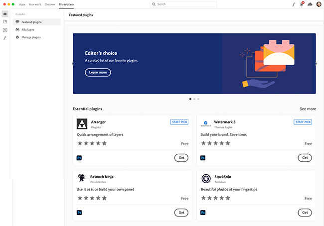 Adobe Photoshop now has a new Plugins panel to find and manage plugins for Photoshop