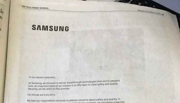 Samsung issues full-page apology ad over Galaxy Note7 recall
