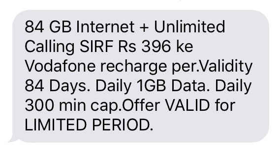 Vodafone दे रहा है 84GB डाटा के साथ अनलिमिटेड कालिंग, कीमत है Rs 396