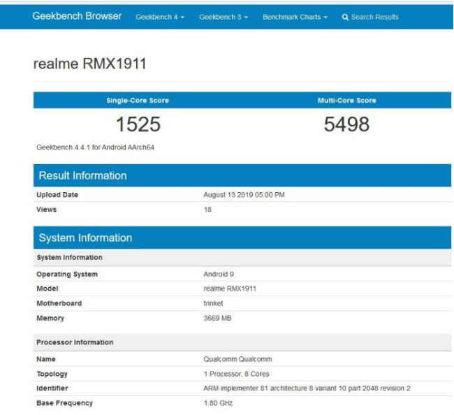 Realme 5 Geekbench