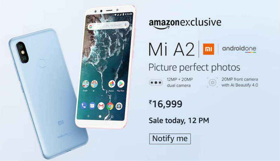 ಅಮೆಜಾನಲ್ಲಿ Xiaomi ಕಂಪನಿಯ ಹೊಚ್ಚ ಹೊಸ Xiaomi Mi A2 ಸ್ಮಾರ್ಟ್ಫೋನ್ ಇಂದು ಮಧ್ಯಾಹ್ನ 12:00pm ಘಂಟೆಗೆ ಮಾರಾಟವಾಗಲಿದೆ.