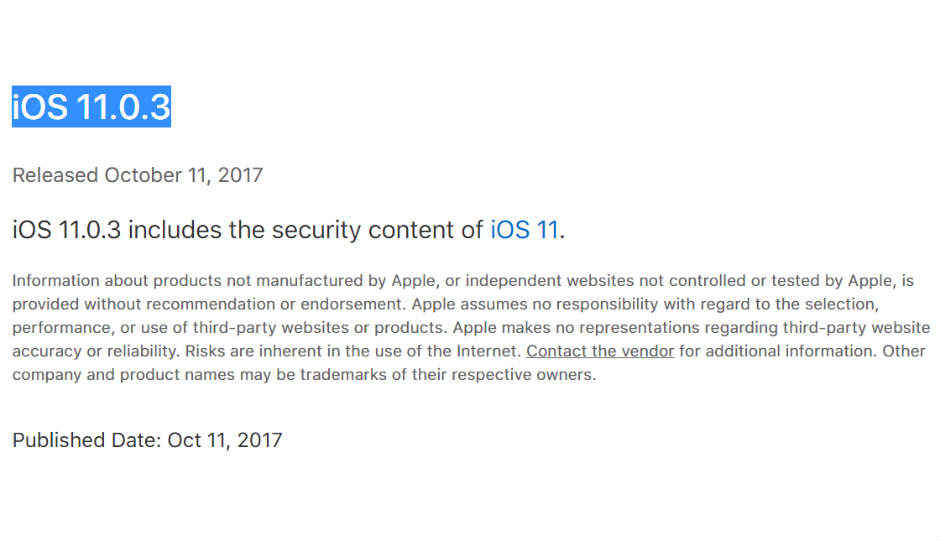 Apple releases iOS 11.0.3 incremental update for its devices, fixes minor audio and touch issues