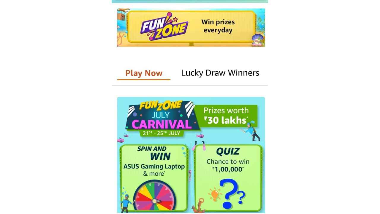 Amazon FunZone July carnival Quiz- Win exciting prizes daily