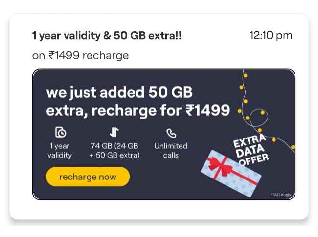 Vi (Vodafone Idea) is offering 50GB additional data 