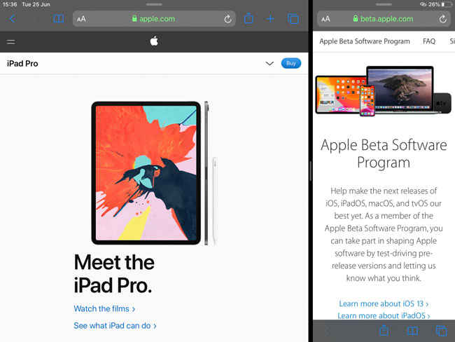 iPadOS Split View