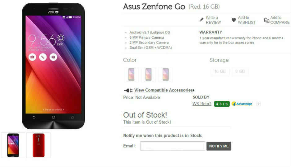 Asus Zenfone Go with MediaTek SoC, listed on Flipkart