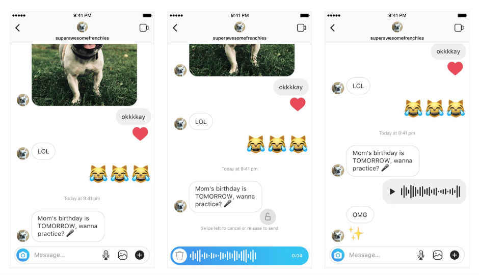 Instagram adds support for Facebook Messenger-like 1-minute voice messages in Direct