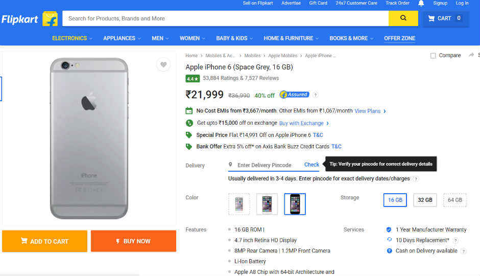 Flipkart offers Apple iPhone 6 at Rs. 21,999 as a special deal for Father’s Day