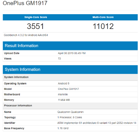 Image result for soc 855 oneplus 7 pro benchmark