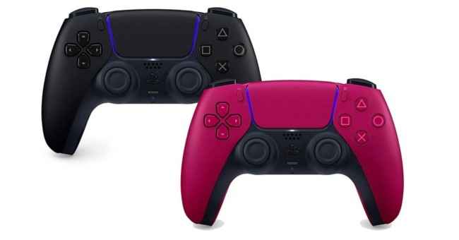 PS5 DualSense Cosmic Red and Midnight Black controllers