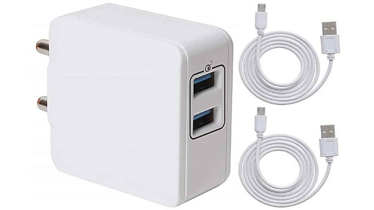 Smartphone wall charger with dual USB ports and fast charging