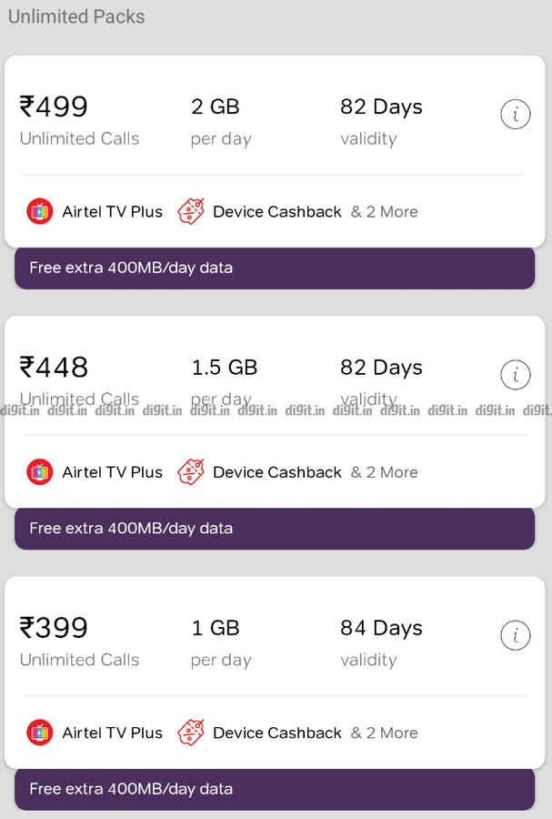 Airtel Data Recharge Chart