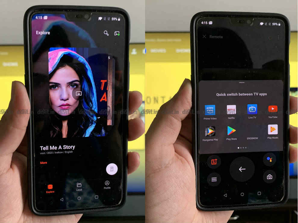 Control the OnePlus TV using the companion smartphone app.