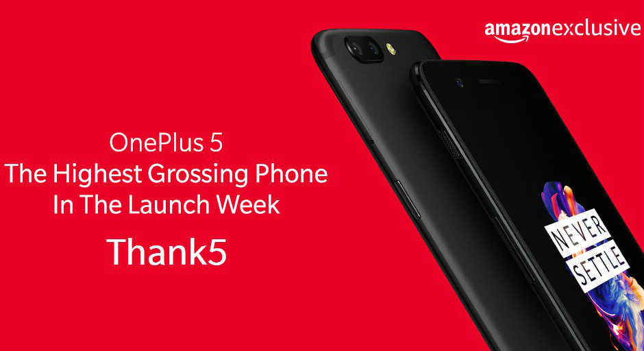 OnePlus 5 was the highest grossing smartphone during launch week on Amazon India: OnePlus