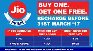 ബയ്‌ 1 ഗെറ്റ് 1 ഓഫറുകളുമായി ജിയോ