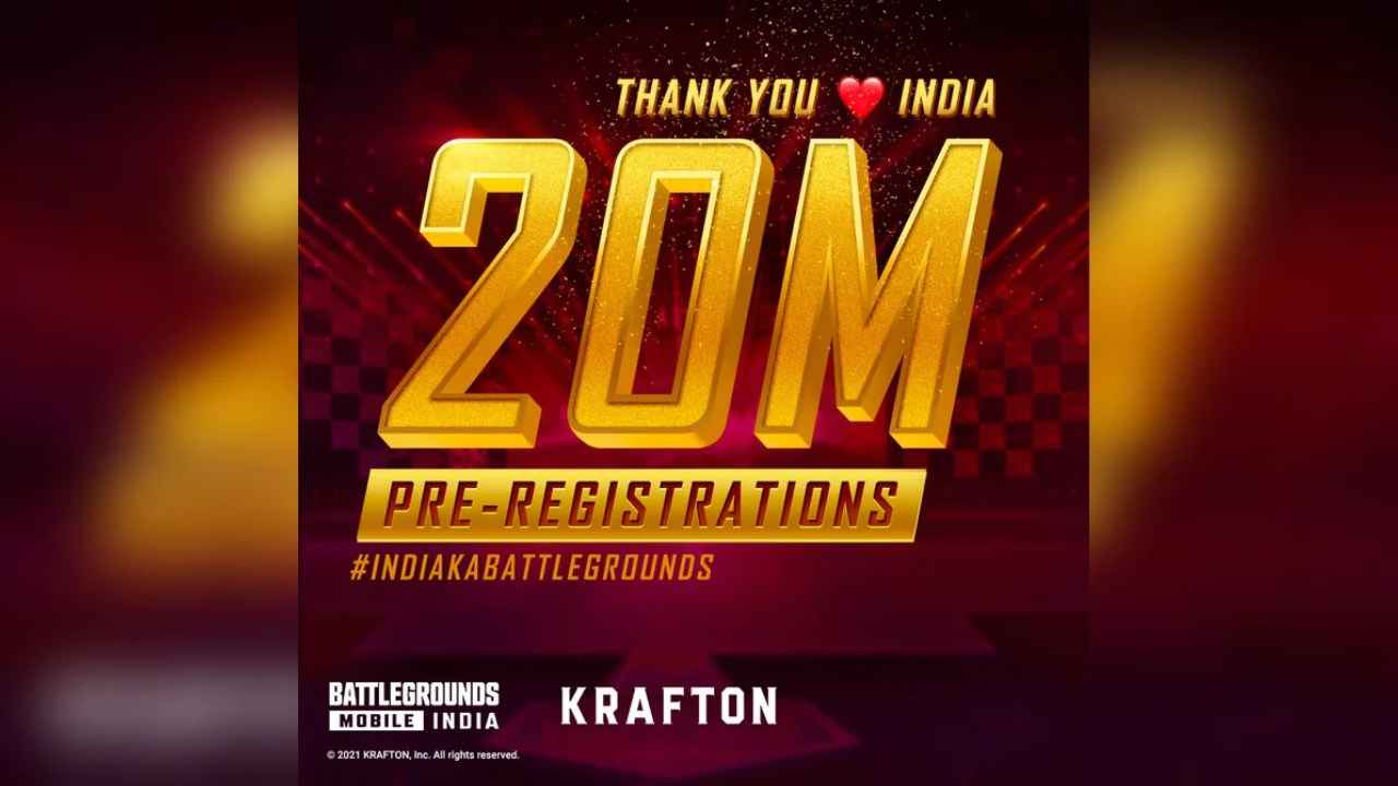 Battlegrounds Mobile India receives 20 million pre-registrations.