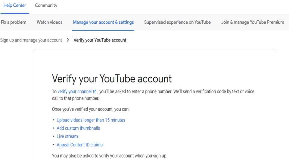Youtube account verification