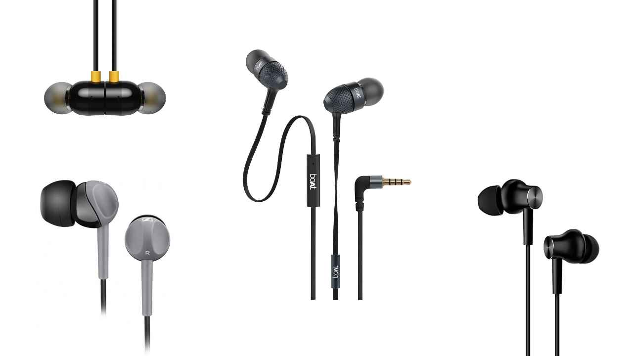 Four wired in-ear earphones