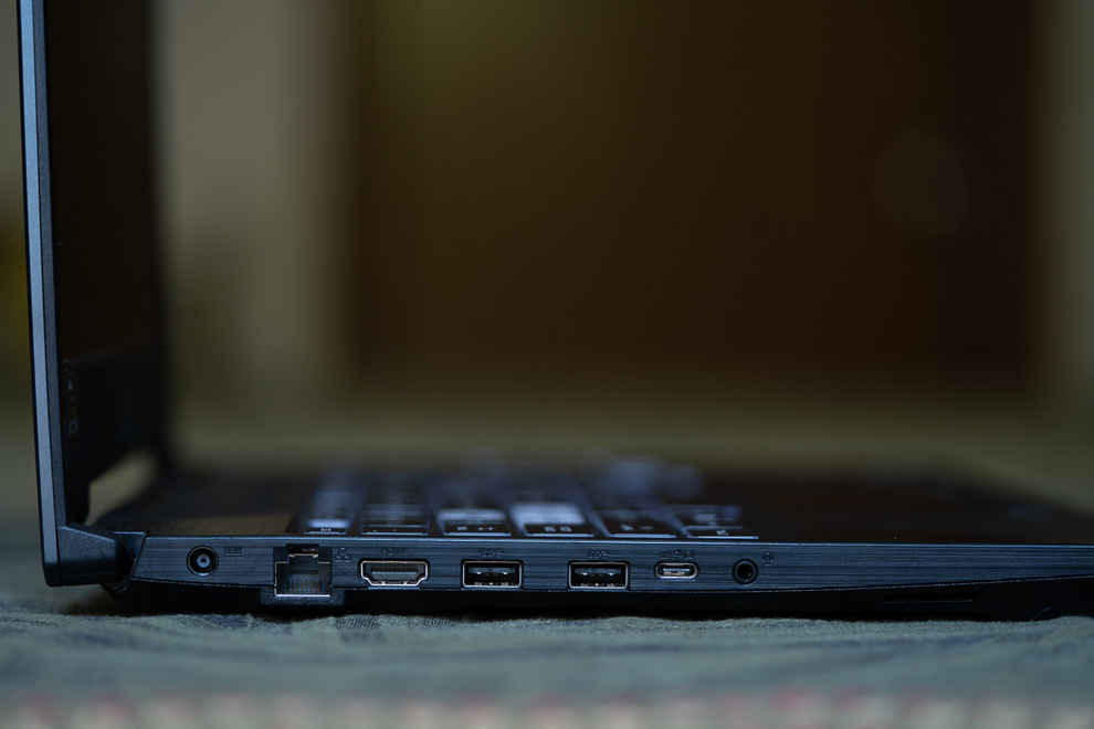 The Asus TUF Gaming A15 features all the essential ports, neatly arranged on the left.