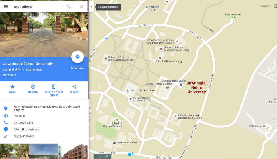 Here’s why Google Maps shows JNU if you search for ‘anti national’