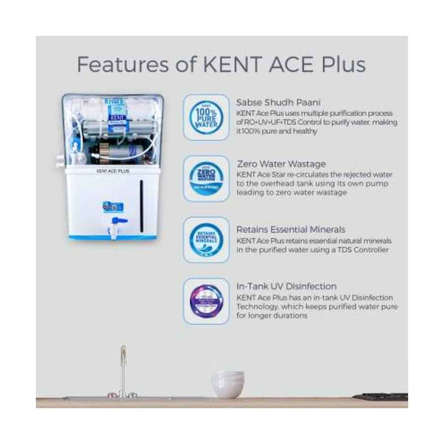 KENT ACE Plus 8 L RO + UV + UF + TDS Control + UV in Tank Water Purifier