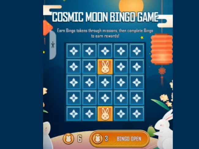 Recompensas do jogo Cosmic Moon Bingo