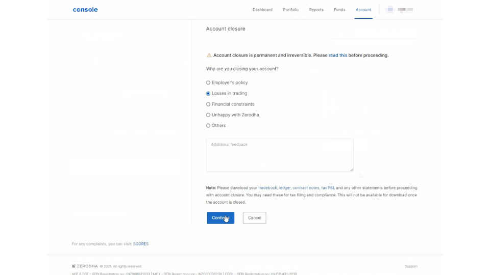 Zerodha Account Closure