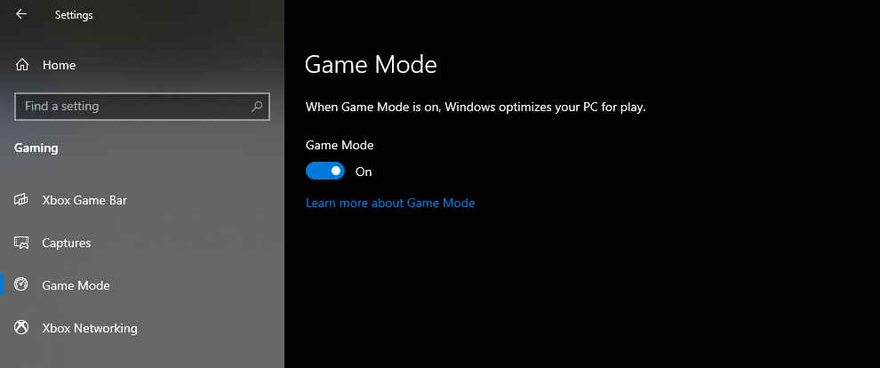 Enable Microsoft Windows Game Mode 