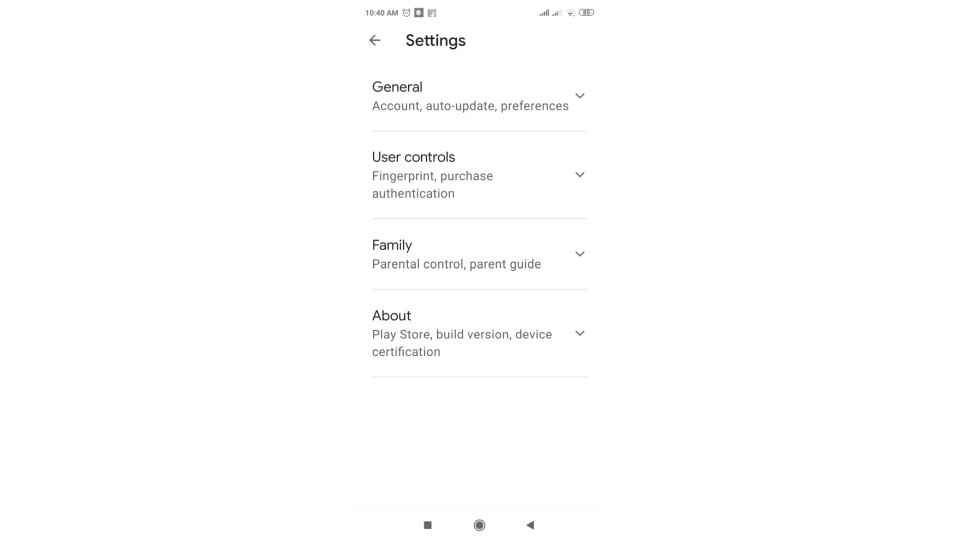 Play Store settings