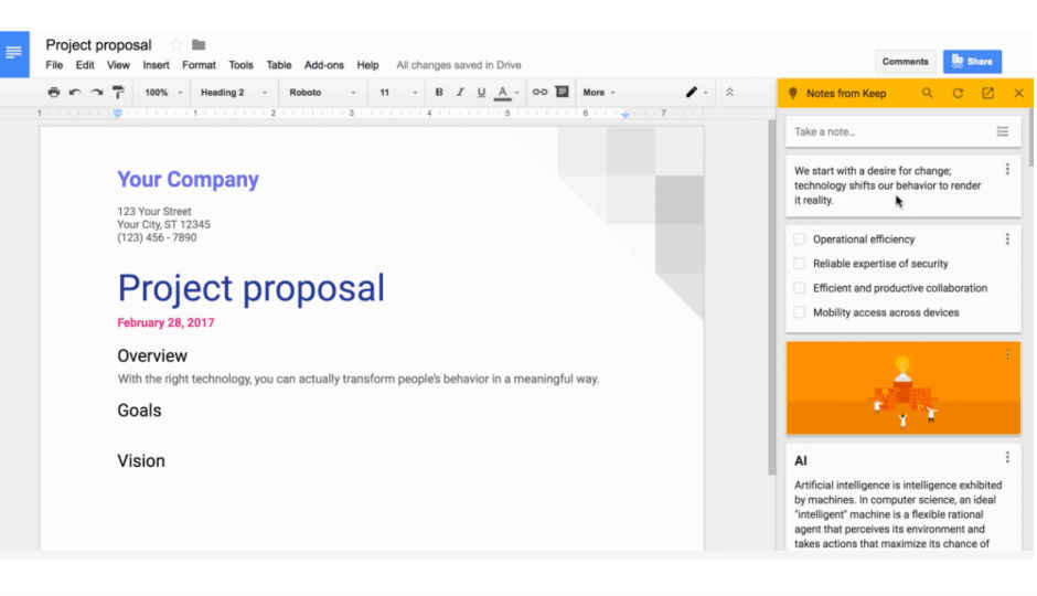You can now access Google Keep from within Google Docs