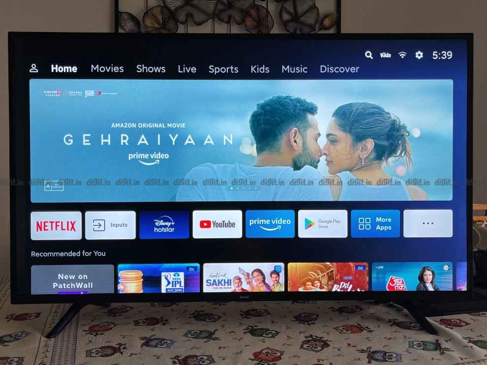 patchwall UI on Redmi Smart TV X43