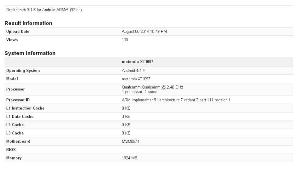 Moto X+1 spotted in Geekbench database
