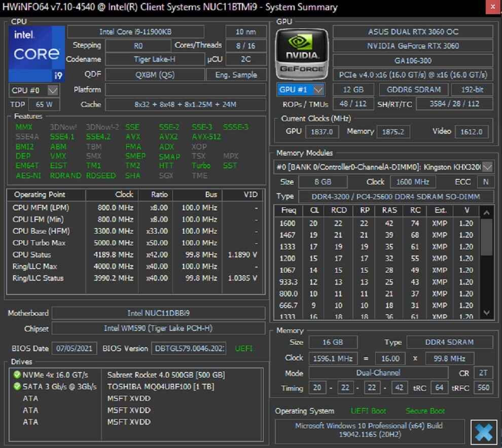 Intel NUC 11 Extreme Specifications