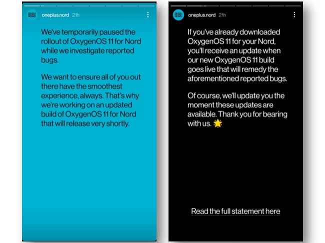 OnePlus has temporarily paused the OxygenOS 11 rollout for OnePlus Nord after several users faced performance issues