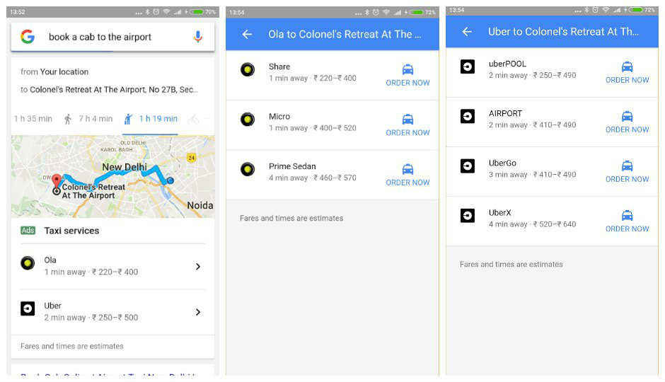 You can now book Ola or Uber cab via Google search