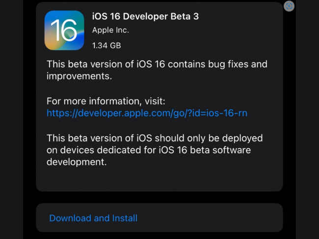 iOS 16 Developer Beta 3 