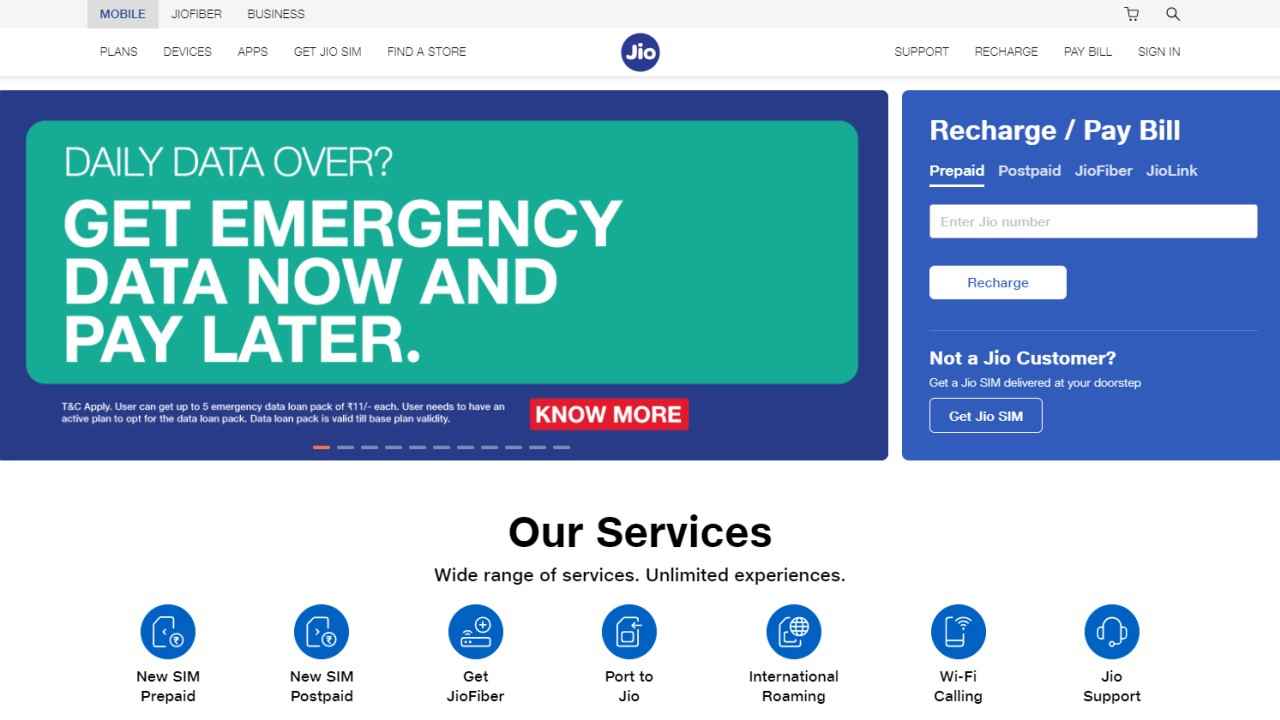 How to avail Jio emergency data loan plans