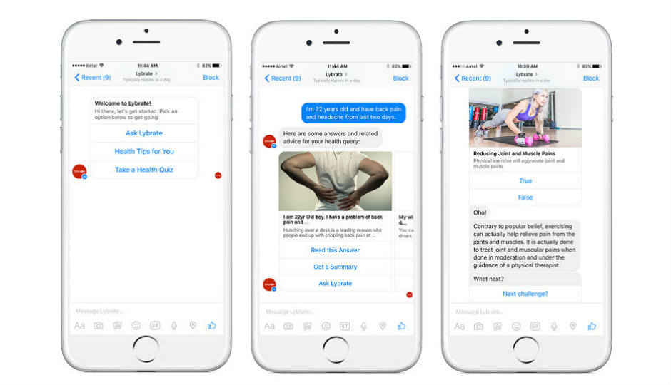 Lybrate’s chatbot on Messenger will answer your health-based queries