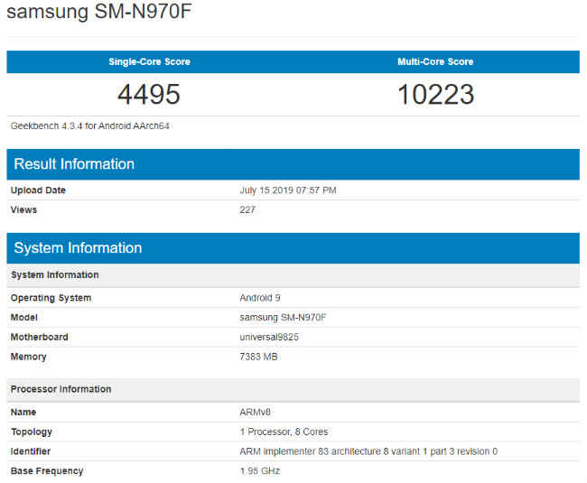 Samsung Galaxy Note 10 Geekbench