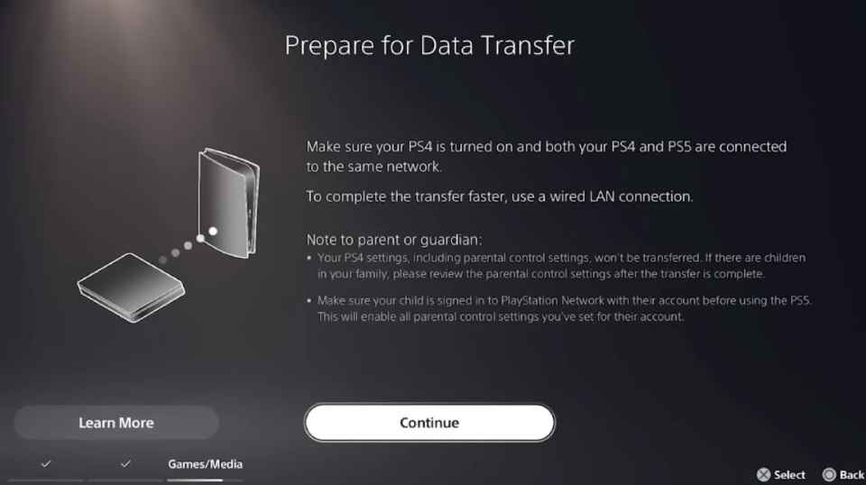 PS4 to PS5 data transfer