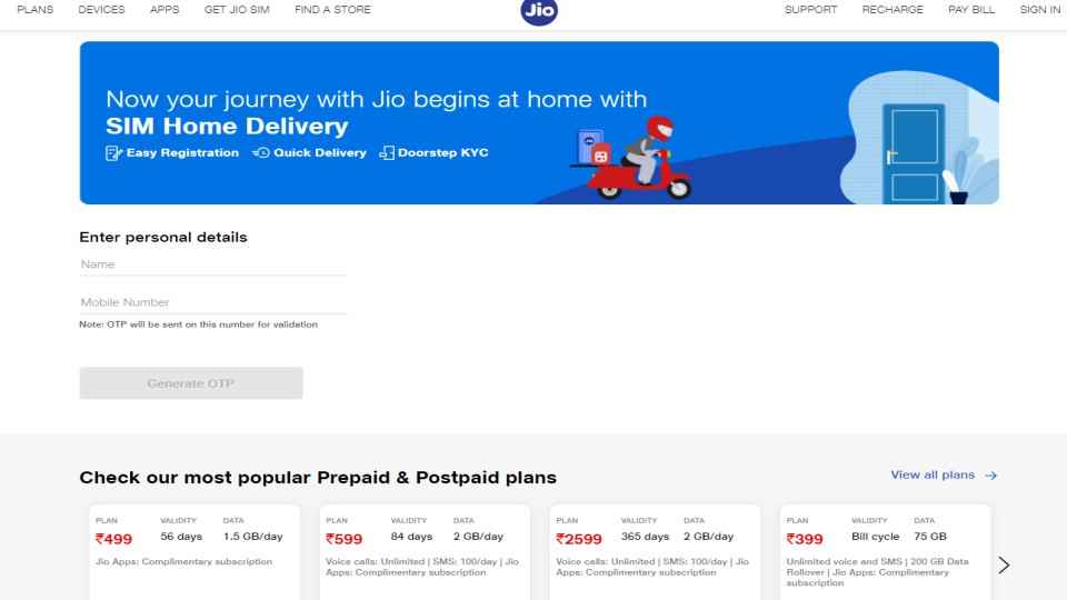 How to get Jio SIM card home delivered
