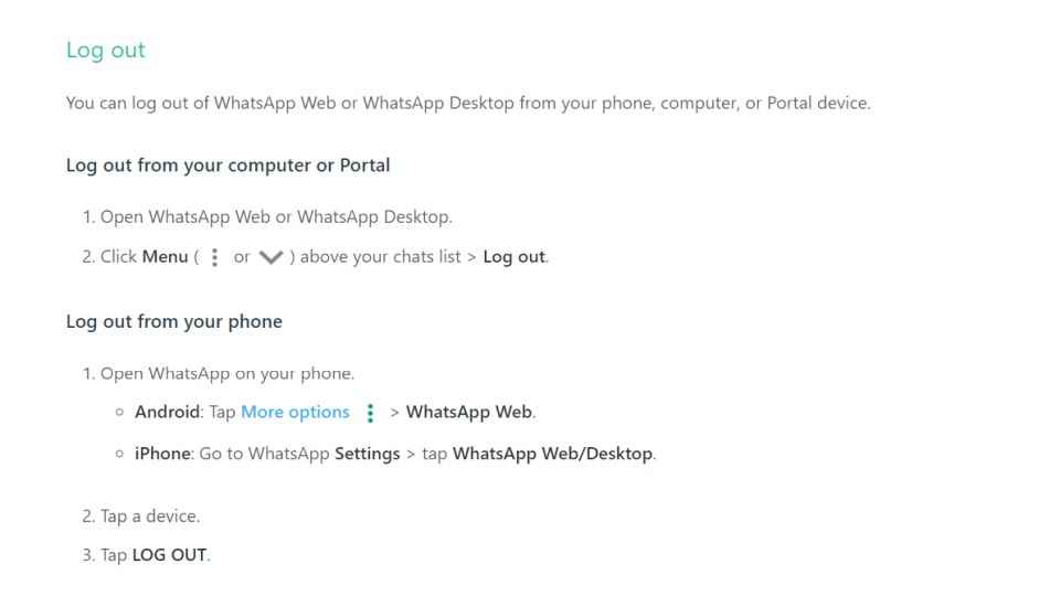 Log out of WhatsApp desktop app 